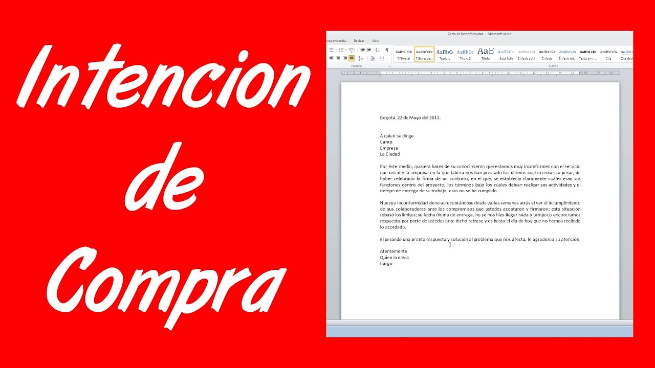 Carta De Intención De Compra De Casa - Modelo Canvas