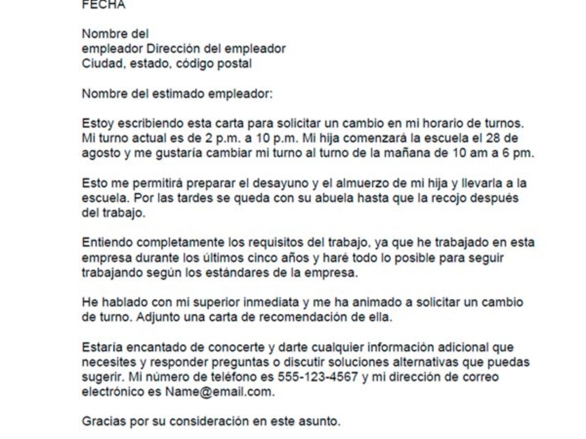 Modelos De Cartas De Solicitud De Cambio De Turno Guía Completa